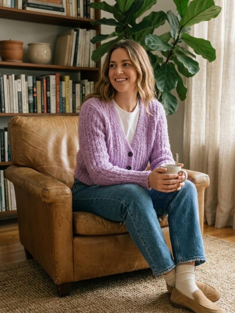 Cozy Lavender V-Neck Button Cardigan Sweater